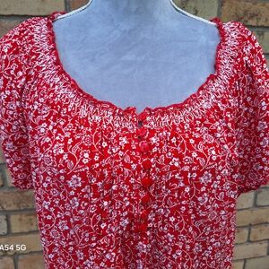 Faded Glory Red Floral Blouse